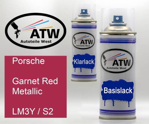 Porsche, Garnet Red Metallic, LM3Y / S2: 400ml Sprühdose + 400ml Klarlack - Set, von ATW Autoteile West.